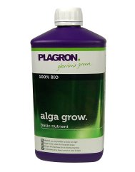 Plagron Alga Grow 1l - violetti muovipullo valkoisella korkilla, vihreä-valkoinen tarra tekstillä alga grow basic nutrient