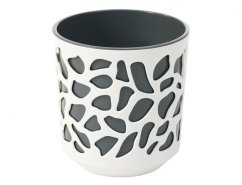 Obal na květník DUET plastový béžový-antracitový d25x27cm s dekorativním perforovaným vzorem, dvoubarevný design s bílou vnější částí
