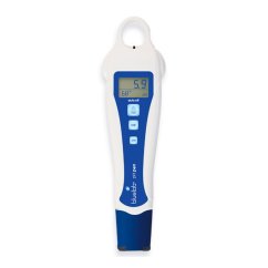 Bluelab pH Pen - weißer digitaler pH-Messgerät mit blauem Panel, LCD-Display zeigt 5.9 pH und 69°F, drei Bedientasten