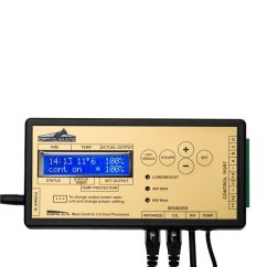 Dimlux Maxi Controller - zlato-černý digitální ovladač s LCD displayem, tlačítky a kabelovými výstupy pro řízení až 160 světelných jednotek