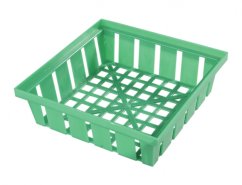 Zielony plastikowy koszyk na cebulki 16x16cm z kratową konstrukcją na dnie i perforowanymi ściankami dla łatwej pielęgnacji i ochrony przed gryzoniami Zielony plastikowy koszyk na cebulki 16x16cm z kratową konstrukcją na dnie i perforowanymi ściankami dla łatwej pielęgnacji i ochrony przed gryzoniami