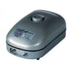 Pompa powietrzna Hailea ACO 9602 o wydajności 432L/godz. w szarej plastikowej konstrukcji z pokrętłem regulacyjnym na górze i oznaczeniem CE