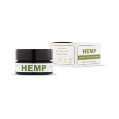 Endoca CBD deodorant 100 mg v černé kulaté nádobce s bílým štítkem, vedle bílé krabičky s nápisem HEMP Natural Deodorant Cream Endoca CBD deodorant 100 mg v černé kulaté nádobce s bílým štítkem, vedle bílé krabičky s nápisem HEMP Natural Deodorant Cream