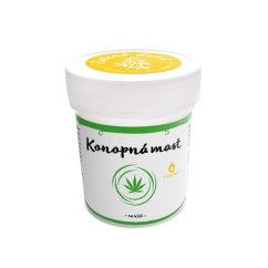Valkoinen muoviastia Zelená Země -hamppu ihovoide 100ml valkoisella kannella, vihreällä raidalla ja hamppulehtologolla