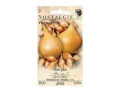 Všetana spring onion seed package by Nostalgie with image of golden-brown onions on beige paper packaging with '300 pcs' inscription