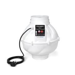 Bílý radiální ventilátor Prima Klima Whisperblower Double flange PK150/160 MES s výkonem 720 m3/h, plastové tělo s černým štítkem a napájecím kabelem