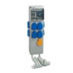 Timer di distribuzione grigio GSE Timer Box III 8x600W con prese blu, presa di riscaldamento arancione e cavo per la coltivazione di piante