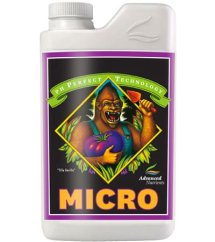 Bílá plastová kanystra Advanced Nutrients pH Perfect Micro s fialovým štítkem a obrázkem gorily, základní kořenový stimulátor 5L