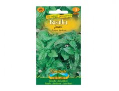 Opakowanie nasion bazylii pospolitej z 500 nasionami, zielone opakowania z fotografią zielonych listków bazylii, marka Gardenia Noble Garden