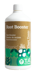 Bílá plastová lahev T.A. Root Booster 1l s hnědým štítkem a zelenou grafikou, organický kořenový stimulátor pro podporu růstu kořenů rostlin