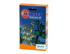 Rete di supporto MARNET per la coltivazione di verdure 1,8x5m in confezione arancione-blu con illustrazione di piante rampicanti e maglie 18x18cm sul cartone