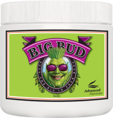 White plastic container with Advanced Nutrients Big Bud Powder 1kg colorful label, flower booster in soluble powder form for gardening White plastic container with Advanced Nutrients Big Bud Powder 1kg colorful label, flower booster in soluble powder form for gardening