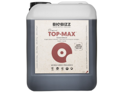 BioBizz Top-Max 5l organický stimulátor květu v bílém plastovém kanystru s červeno-bílým štítkem a černým uzávěrem pro zvětšení květů