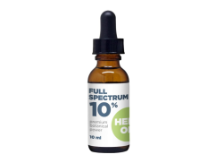 Bottiglia di vetro marrone con contagocce contenente olio Fair CBD 10% full spectrum da 10ml con etichetta bianca e logo verde