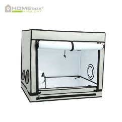 Carpa de cultivo blanca Homebox Ambient R80 S con bordes negros, dimensiones 80x60x70cm, pared frontal transparente y orificios redondos de ventilación