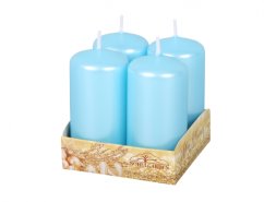 Set di quattro candele dell'Avvento blu chiaro con superficie perlata lucida in scatola di cartone, dimensioni di ogni candela d4x8cm Set di quattro candele dell'Avvento blu chiaro con superficie perlata lucida in scatola di cartone, dimensioni di ogni candela d4x8cm