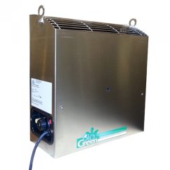 Dimlux CO2 Generator Biogreen Natural Gas nerezový box s ventilačními otvory nahoře, černým kabelem a ovládacími prvky, výkon 0,75-4,5KW