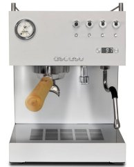 Ascaso Duo Pid hävstångskaffemaskin i ljusgrå färg med metallyta, trähandtag och digital display med siffran 97 Ascaso Duo Pid hävstångskaffemaskin i ljusgrå färg med metallyta, trähandtag och digital display med siffran 97