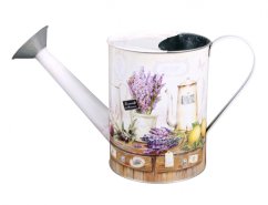 Regadera LAVANDA con rociador, metálica blanca con motivo decorativo de flores de lavanda y herramientas de jardinería, dimensiones 31x15x20cm Regadera LAVANDA con rociador, metálica blanca con motivo decorativo de flores de lavanda y herramientas de jardinería, dimensiones 31x15x20cm