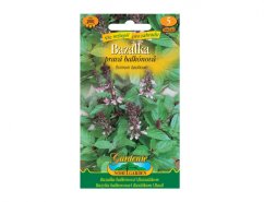 Ambalaj semințe busuioc de balcon cu imagine de plantă verde cu flori mov pe ambalaj verde Gardenie, conține 200 de semințe