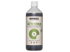 BioBizz Acti-Vera Botanic Activator 1l - tmavá plastová lahev s bílým uzávěrem, béžový štítek se zeleným kruhovým logem a černým nápisem
