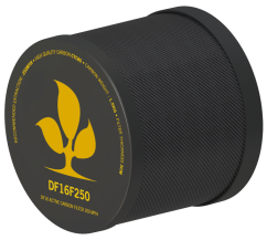 Filtro de carbono Secret Jardin CTC80 con flujo 250 m3/h - filtro cilíndrico negro con textura de carbono y logo amarillo