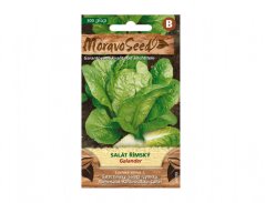 Упаковка насіння MoravaSeeds Салат римський GALANDER з зображенням зелених листків салату на коричневій упаковці з дерев'яною текстурою та зеленими елементами Упаковка насіння MoravaSeeds Салат римський GALANDER з зображенням зелених листків салату на коричневій упаковці з дерев'яною текстурою та зеленими елементами