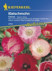 Verpakking klaprooszaden Kiepenkerl met gekleurde bloemen in roze, rode en witte tinten op blauw-gele Profi-Line verpakking Verpakking klaprooszaden Kiepenkerl met gekleurde bloemen in roze, rode en witte tinten op blauw-gele Profi-Line verpakking