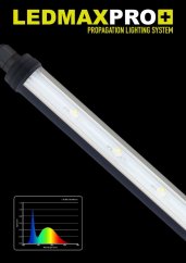 LEDMAX PRO L LED-belysning för propagator - vit rörlampa med LED-dioder på svart bakgrund med diagram över ljusspektrum