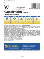 Achterkant van papaver zaadpakket met gedetailleerde teeltinstructies, plantschema en informatie over eenjarige snelgroeiende papaver Achterkant van papaver zaadpakket met gedetailleerde teeltinstructies, plantschema en informatie over eenjarige snelgroeiende papaver
