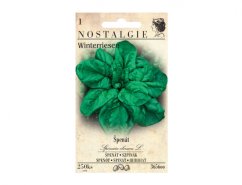 Verpakking spinaziezaden Monores van Nostalgie met afbeelding van groene spinaziebladen, witte papieren envelop gemerkt met 250 zaden Verpakking spinaziezaden Monores van Nostalgie met afbeelding van groene spinaziebladen, witte papieren envelop gemerkt met 250 zaden