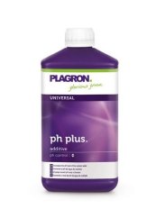 Bottiglia di plastica viola Plagron pH Plus 1L con tappo bianco, regolatore di pH per aumentare l'acidità dell'irrigazione ai valori ideali 5,5-6,5