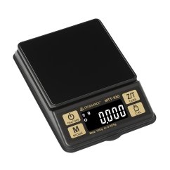 Fekete digitális mérleg On Balance Mini asztali mérlegen 100g kapacitással és 0,005g pontossággal, kompakt dizájn arany gombokkal és LCD kijelzővel