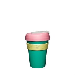 KeepCup Original Caladium SiX 177 ml - grüner wiederverwendbarer Becher mit rosa Deckel und gelbem Silikonband gegen Verrutschen