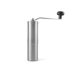 Porlex Tall II ruční mlýnek na kávu z nerezové oceli s černou ergonomickou rukojetí na bílém pozadí v minimalistickém stylu
