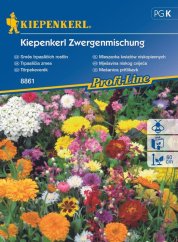 Kleurrijke mix van dwergplanten Kiepenkerl op blauwe verpakking met nummer 8861, toont kleurrijke tuin vol kleine bloemen in roze, geel, oranje en wit