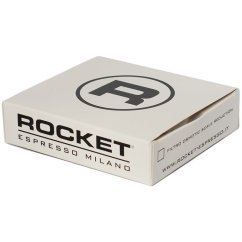 Caja de cartón blanca del descalcificador de agua Rocket Espresso con logo R negro en círculo y texto Milano, para cafetera