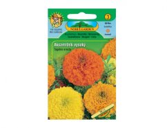 Marigold tall seed package Mix with picture of orange and yellow flowers - green plastic packaging with description Marigold tall seed package Mix with picture of orange and yellow flowers - green plastic packaging with description