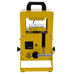 Žlutý hydraulický lis Qnubu Rosin Press PRO-ROT s černým držadlem, digitálním displejem a kovovými komponenty pro extrakci rostlinných olejů