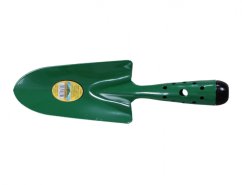 Paletta da giardino verde con manico in plastica e lama metallica, adatta per piantare e trapiantare piante in giardino