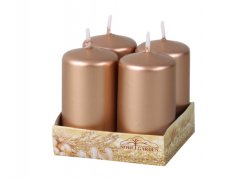 Candele dell'Avvento metalliche lucide rame d4x6cm 4pz - quattro candele cilindriche in finitura rame lucido con stoppini bianchi in confezione di cartone Candele dell'Avvento metalliche lucide rame d4x6cm 4pz - quattro candele cilindriche in finitura rame lucido con stoppini bianchi in confezione di cartone