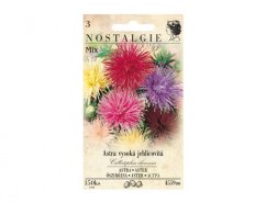 Paquete de semillas Astra alta puntiaguda Mix con flores de colores en amarillo, rojo, rosa, púrpura y marrón en envase vintage