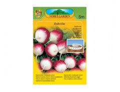 Nohel Garden red-white radish seed packaging - yellow box with round red-white radishes, logo, 5 meters of seeds