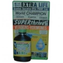 SUPERthrive 120ml hnědá plastová lahvička s vitamíny a hormony pro rostliny, zelené balení s nápisem World Champion a Extra Life