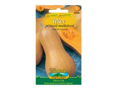 Muscat pumpkin seed packaging with orange design, showing ripe beige fruits and cross-section with orange pulp on Garmon brand packaging Muscat pumpkin seed packaging with orange design, showing ripe beige fruits and cross-section with orange pulp on Garmon brand packaging