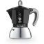 Černá BIALETTI NEW MOKA INDUCTION konvička na 2 šálky s lesklým hliníkovým spodkem a šedou plastovou rukojetí na bílém pozadí