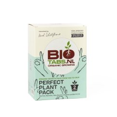 Bézs-zöld Biotabs Perfect Plant Pack doboz 2 növény organikus termesztéséhez Bio Tabs.NL logóval és '100% organic' felirattal