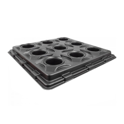 Černý plastový tray pro Oxypot V9 s dvanácti kruhovými otvory pro pěstební nádobky, vyrobený z odolného materiálu pro hydroponické pěstování