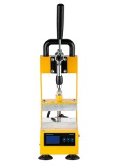 Qnubu Rosin Press Kompact manueller Ölpresse 600Kg in Gelb mit schwarzem Hebel, digitalem Display und transparenten Schutzpanels