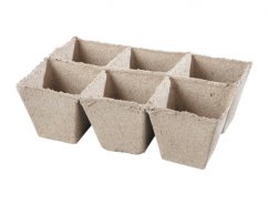 Juego de doce macetas de turba beige de 8x8 cm dispuestas en bloque, hechas de material fibroso natural para cultivar plántulas